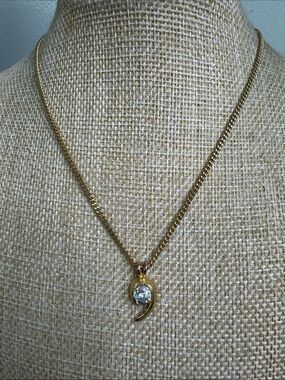 Vintage Gold-Tone Necklace with Clear Rivoli Crystal Pendant